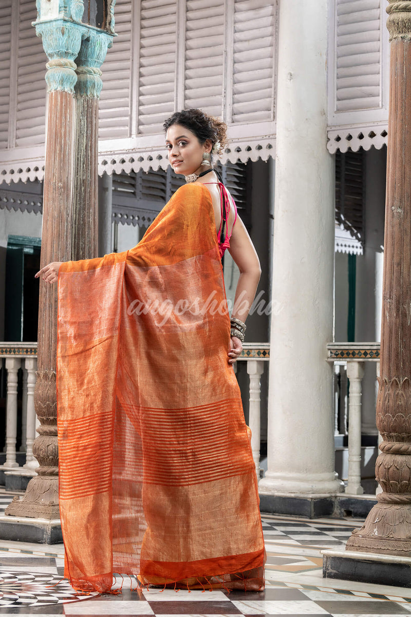 Orange Tissue Handloom Saree