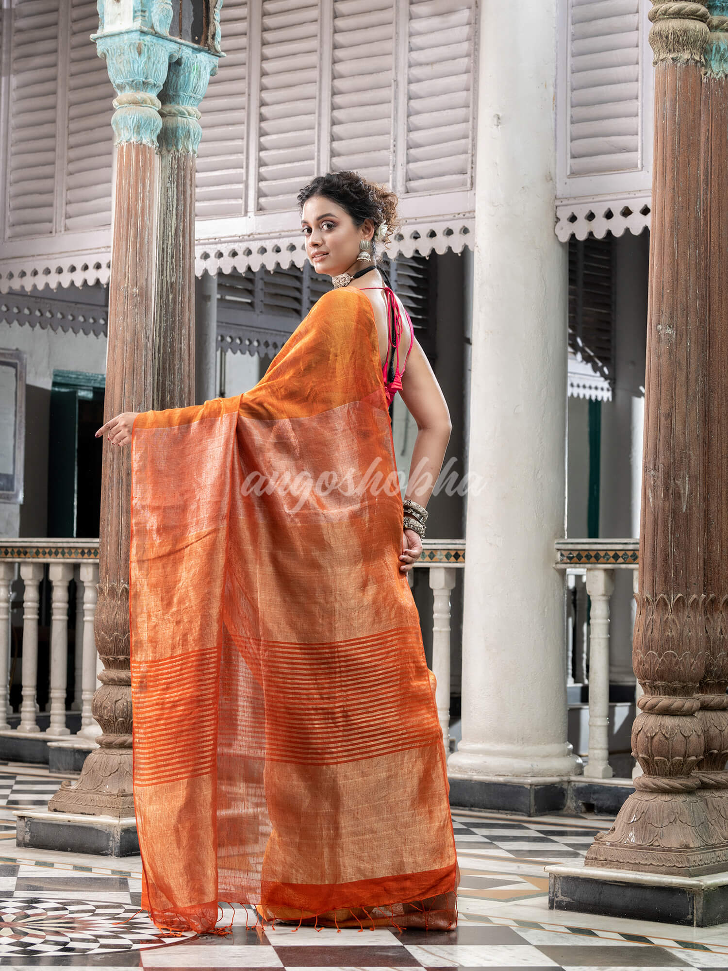 Orange Tissue Handloom Saree