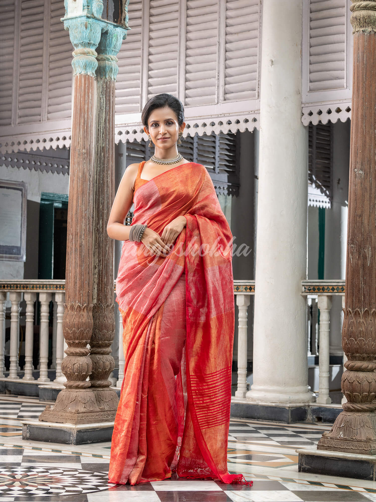 Red Tissue Handloom Saree