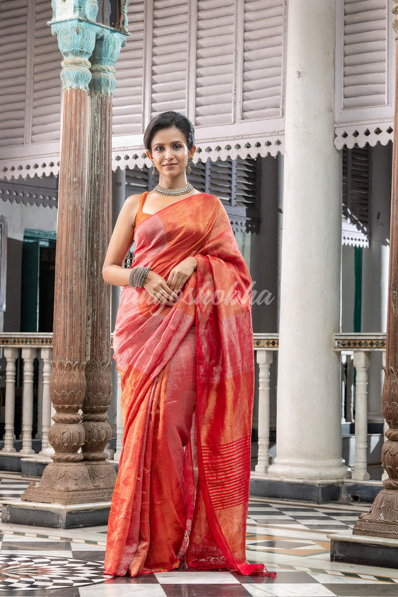 Red Tissue Handloom Saree