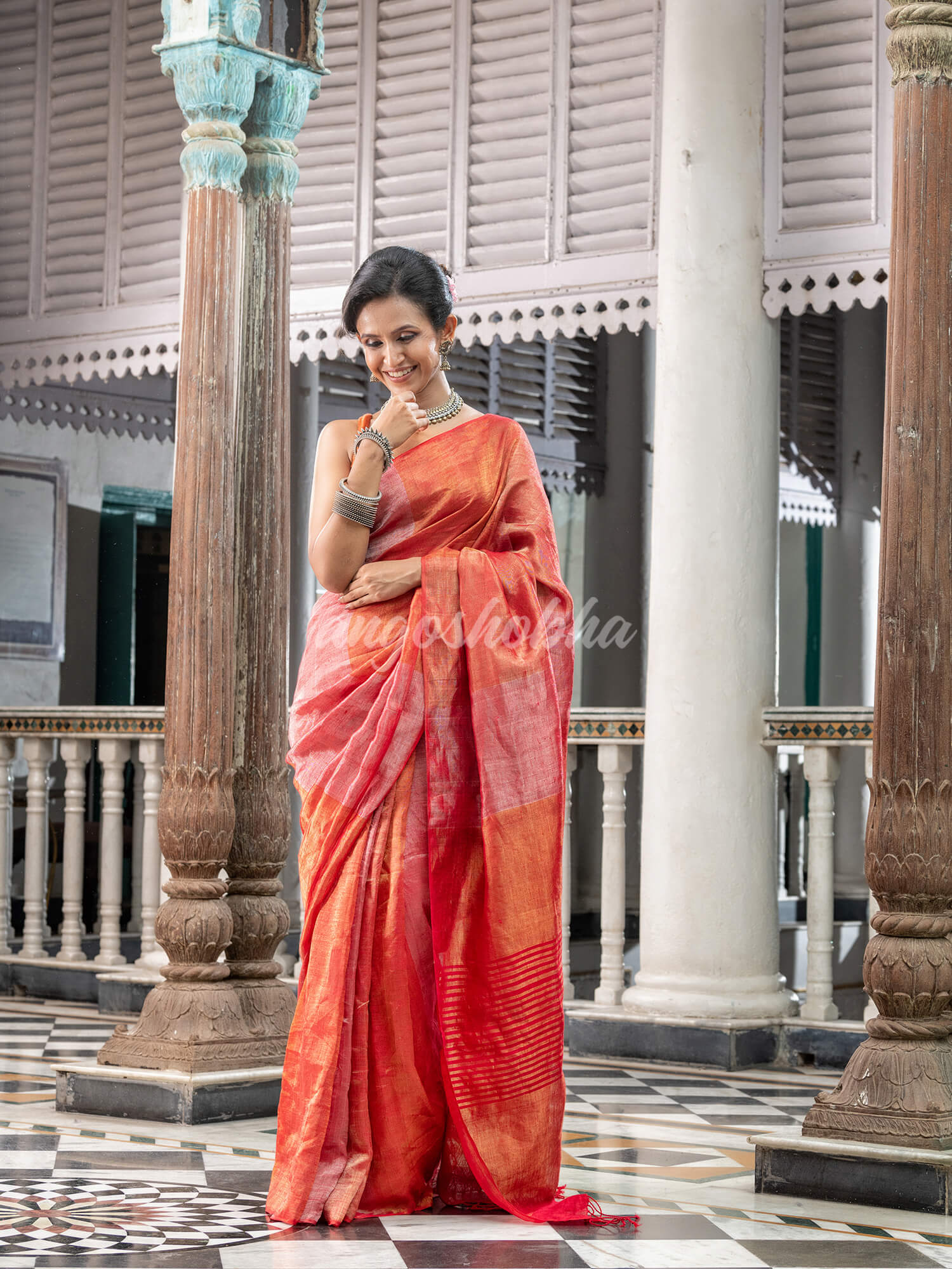 Red Tissue Handloom Saree