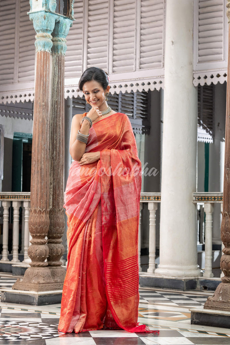 Red Tissue Handloom Saree