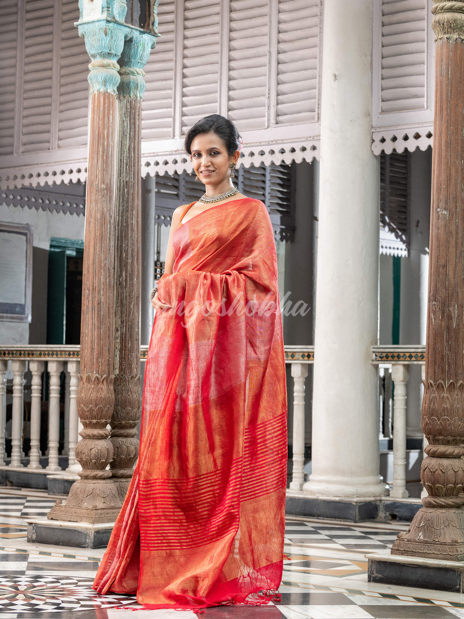 Red Tissue Handloom Saree