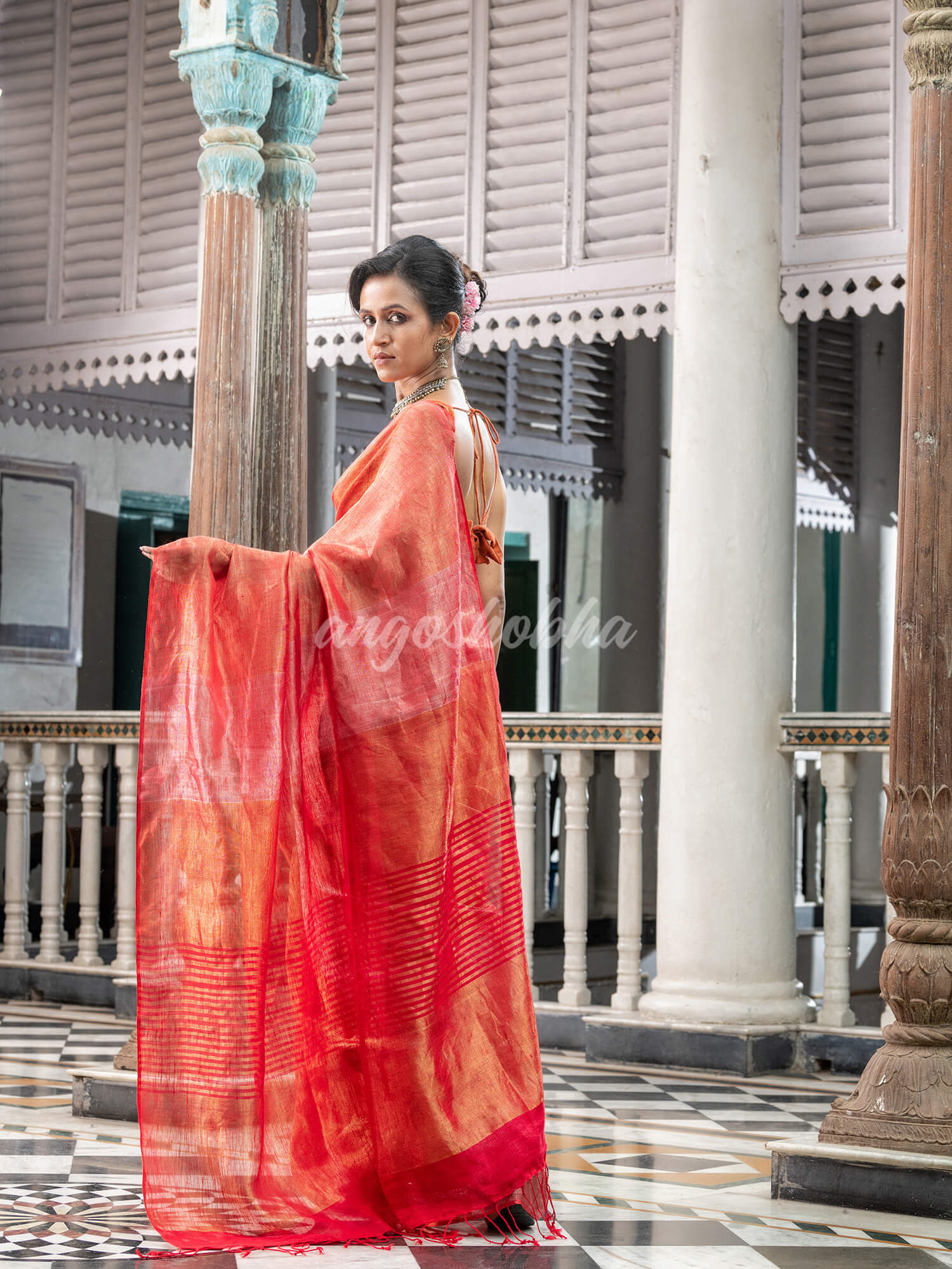 Red Tissue Handloom Saree
