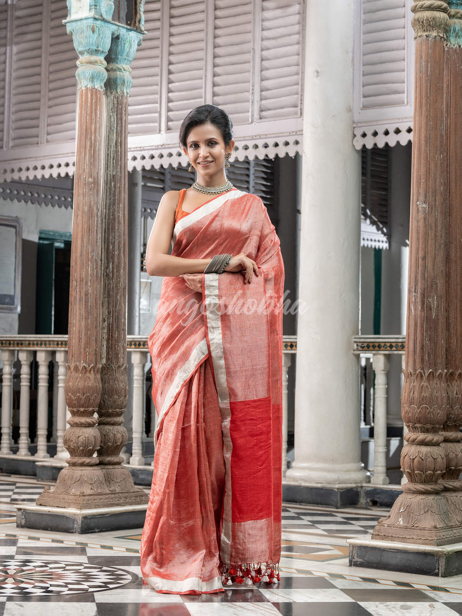 Rust Tissue Handloom Saree