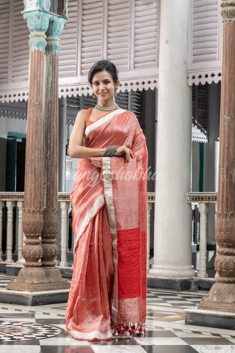 Rust Tissue Handloom Saree