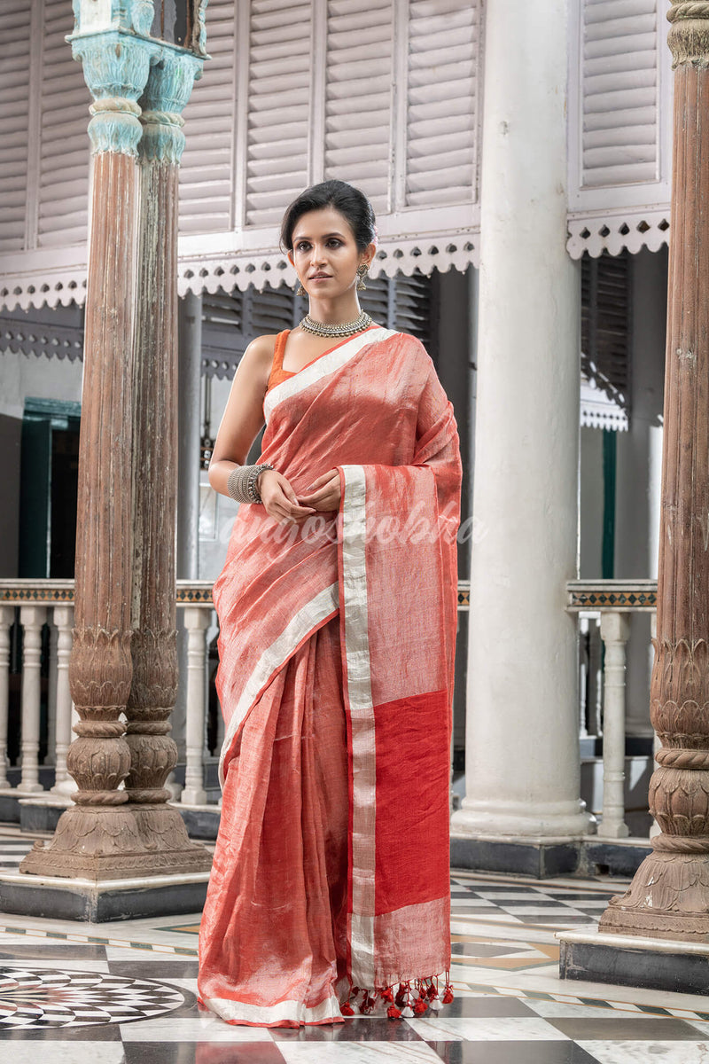 Rust Tissue Handloom Saree