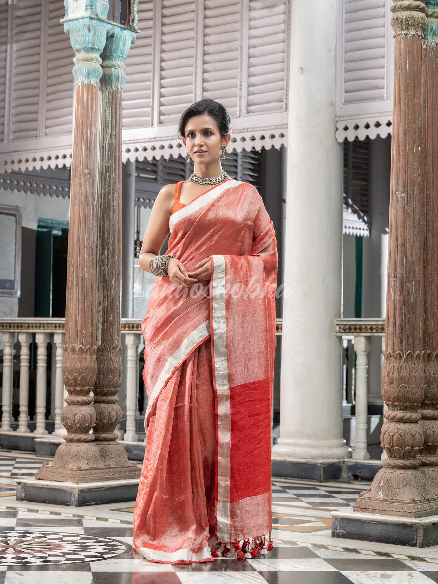 Rust Tissue Handloom Saree