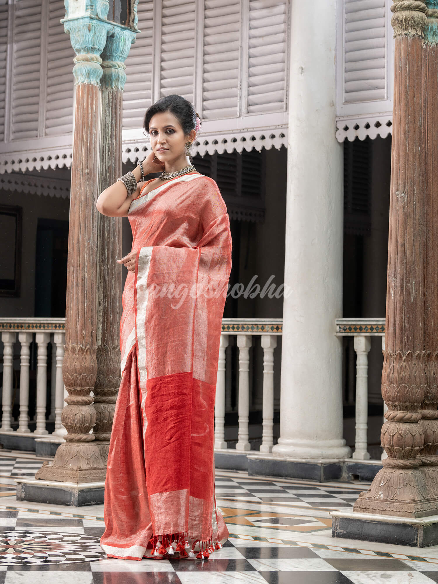 Rust Tissue Handloom Saree