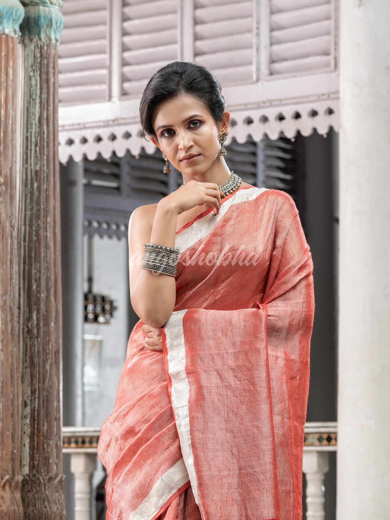 Rust Tissue Handloom Saree