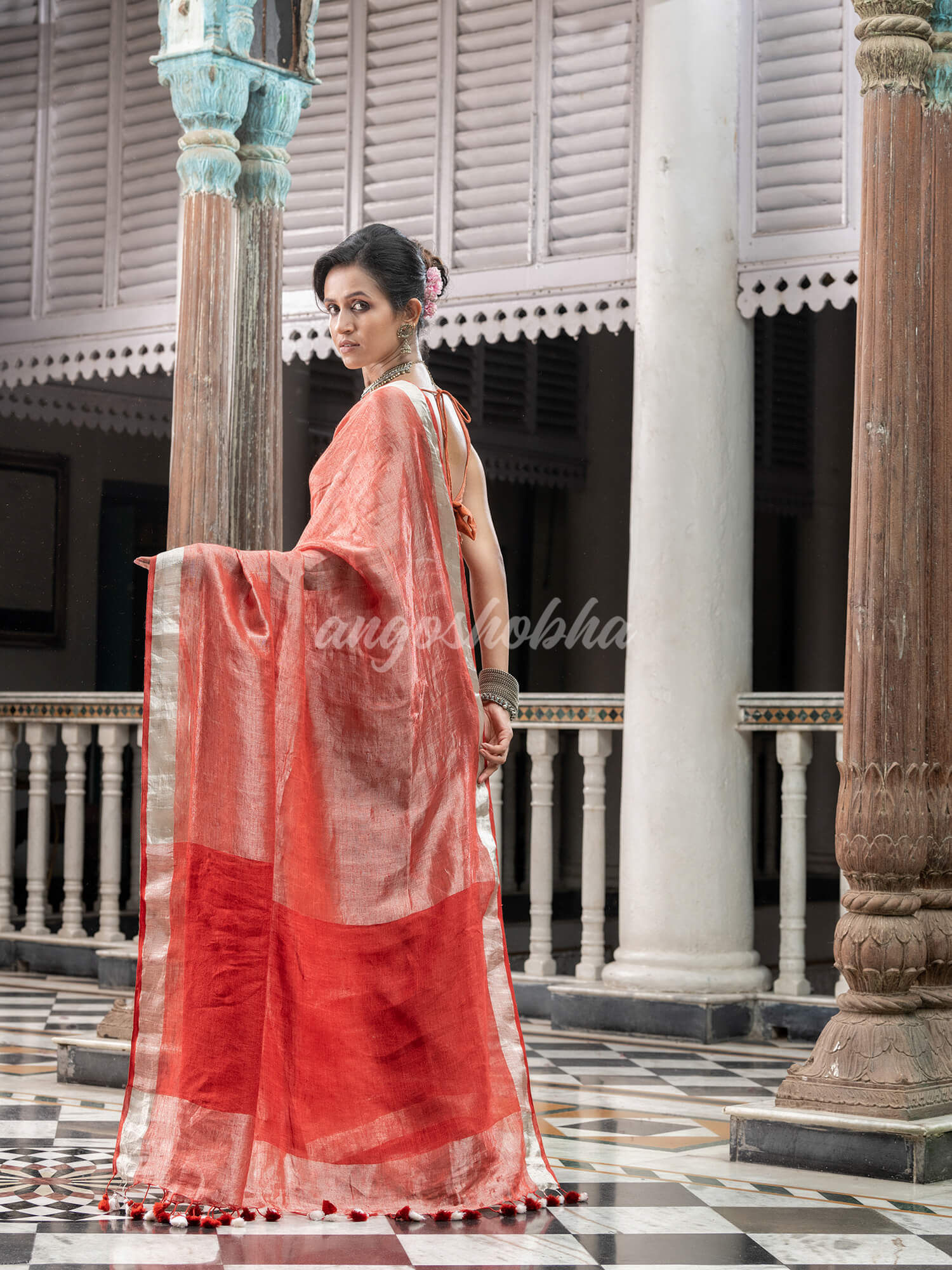 Rust Tissue Handloom Saree