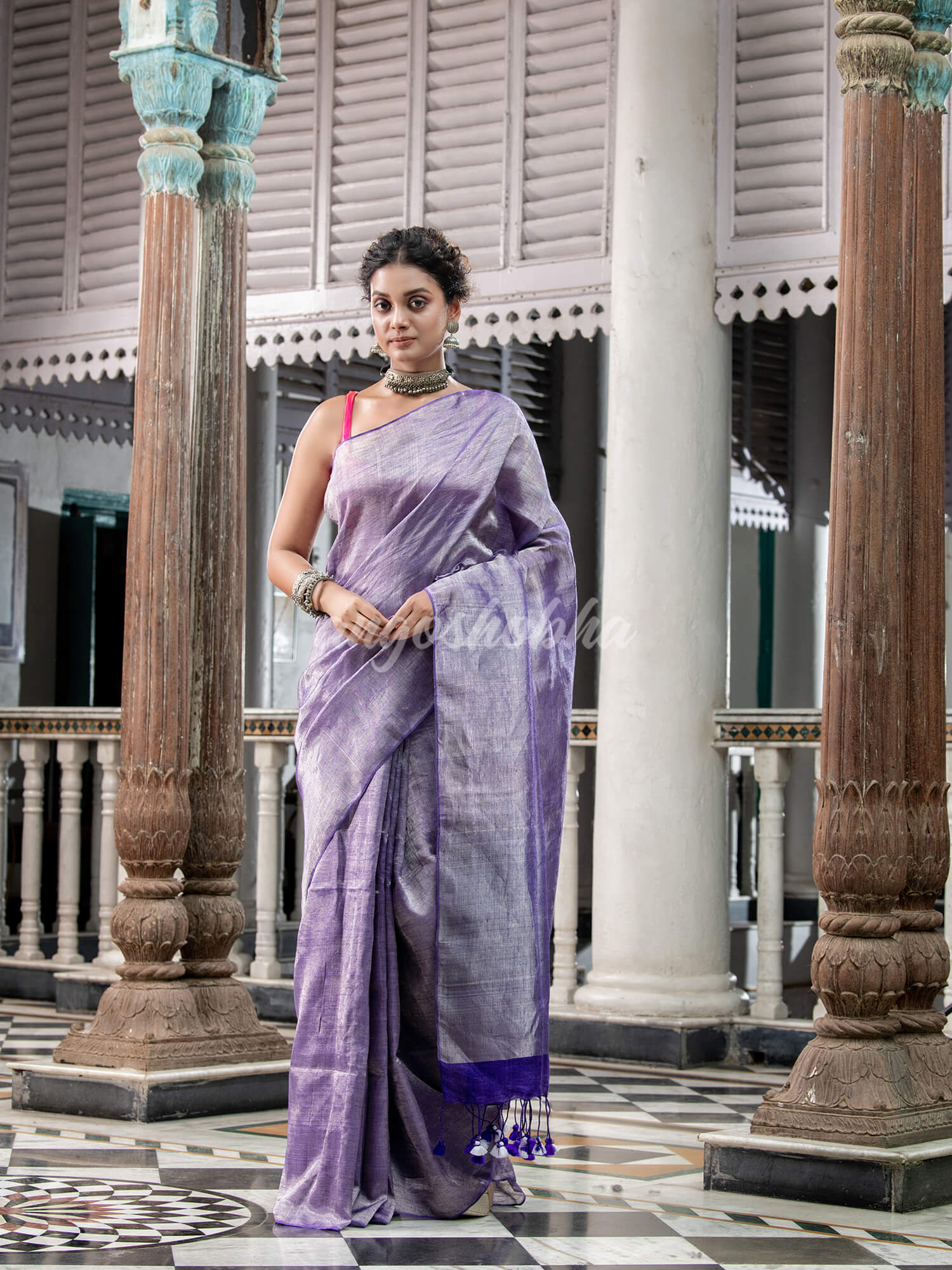 Violet Tissue Handloom linen Saree