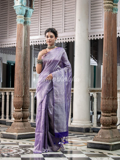 Violet Tissue Handloom linen Saree for women