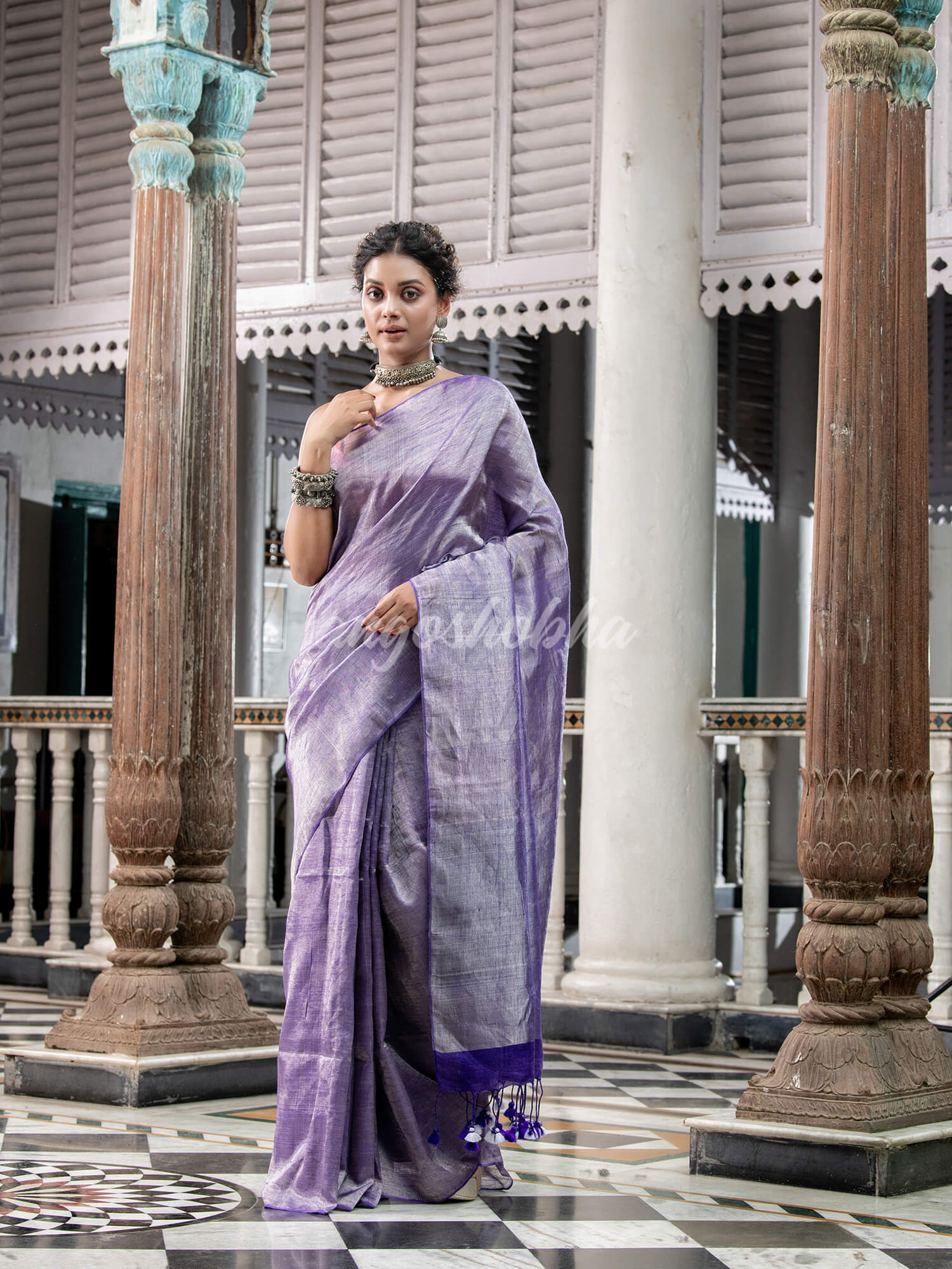 Violet Tissue Handloom linen Saree stunning 