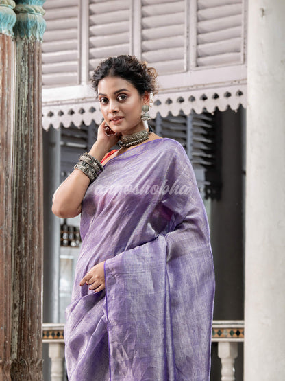 Violet Tissue Handloom linen Saree