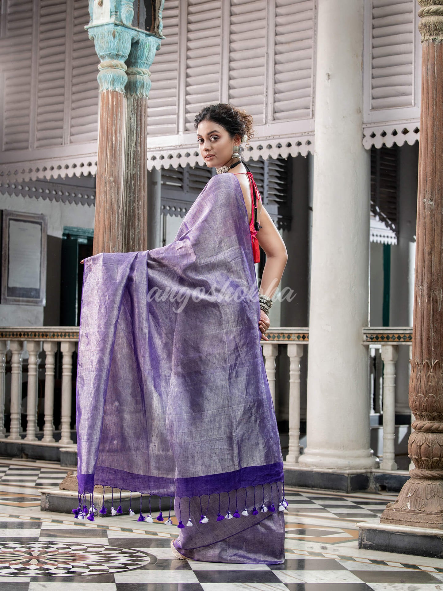 Violet Tissue Handloom linen Saree online