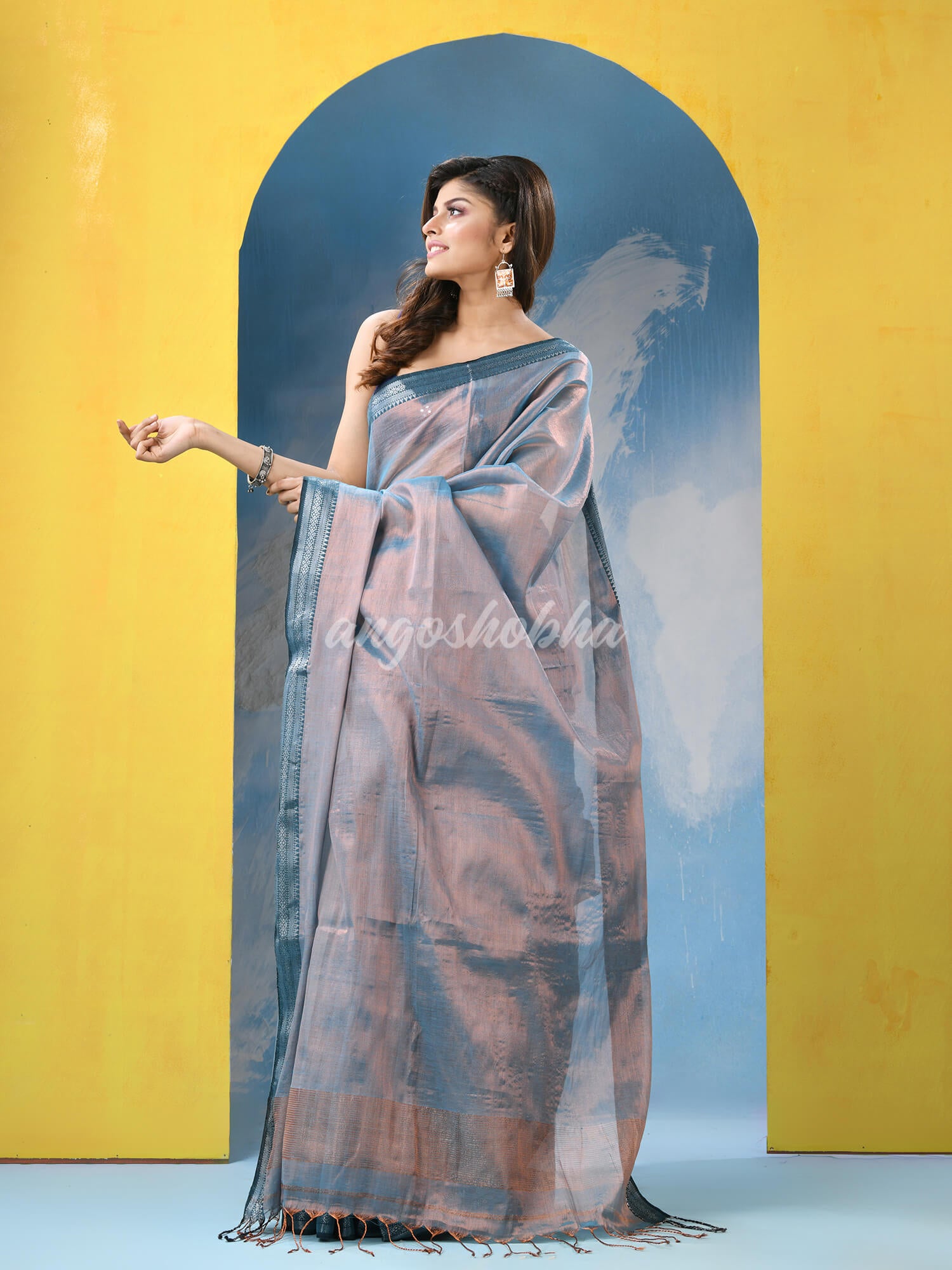 Turquoise Zari Cotton Tissue Handloom Saree