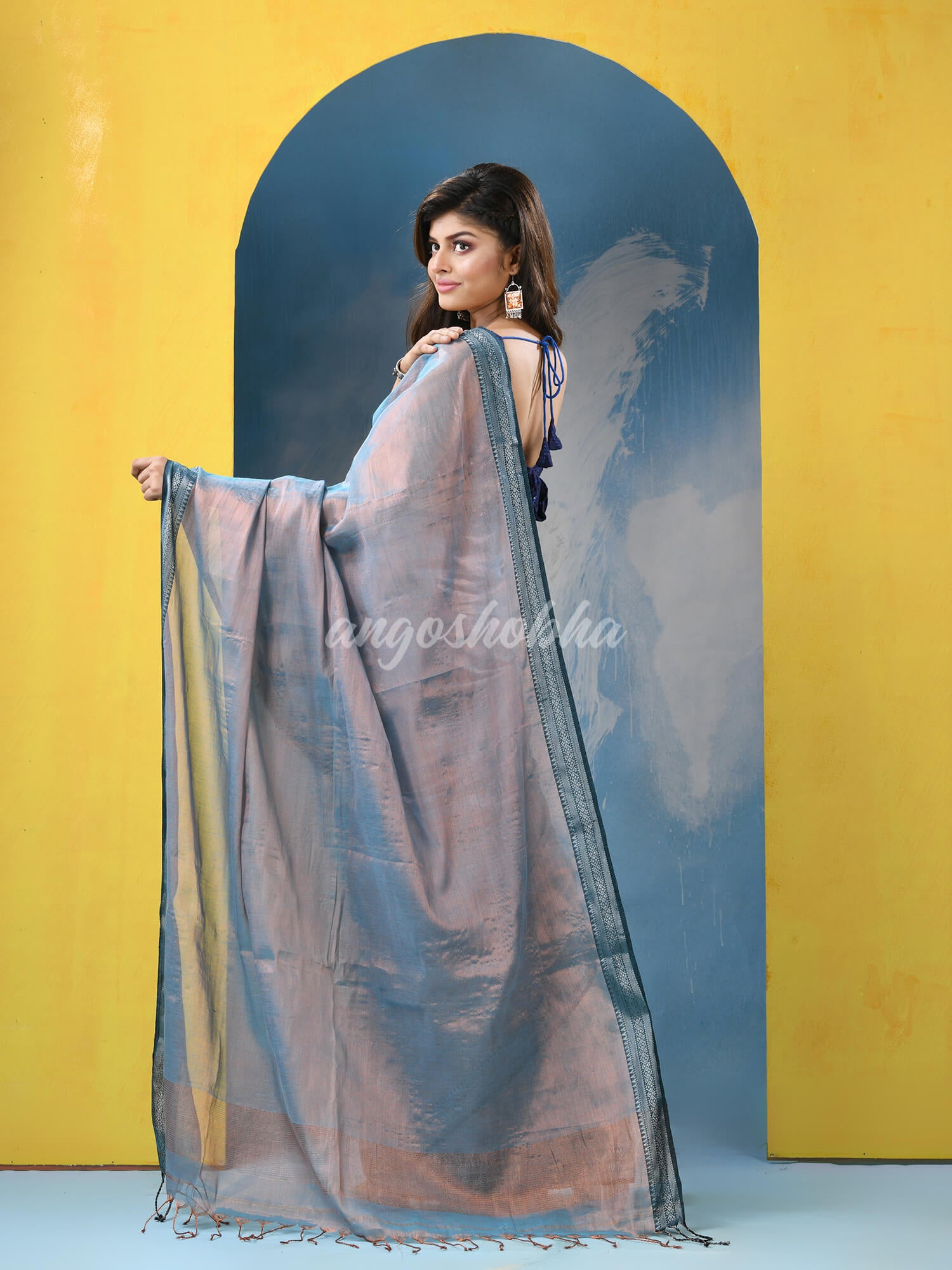 Turquoise Zari Cotton Tissue Handloom Saree