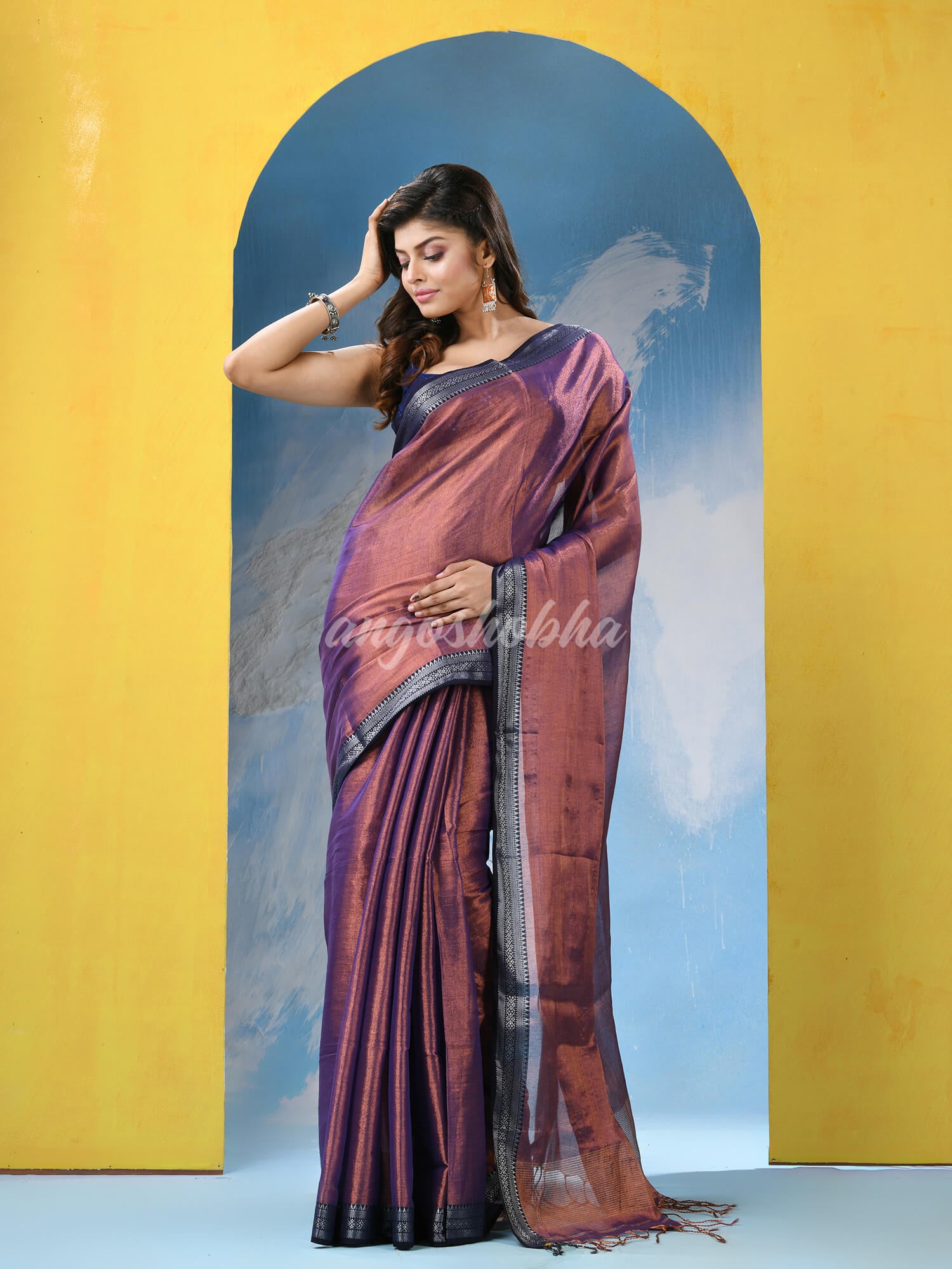 Purple Zari Cotton Tissue Handloom Saree