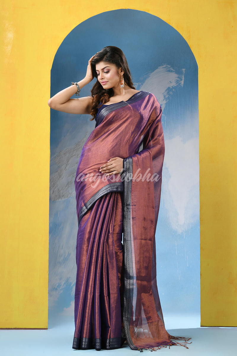Purple Zari Cotton Tissue Handloom Saree