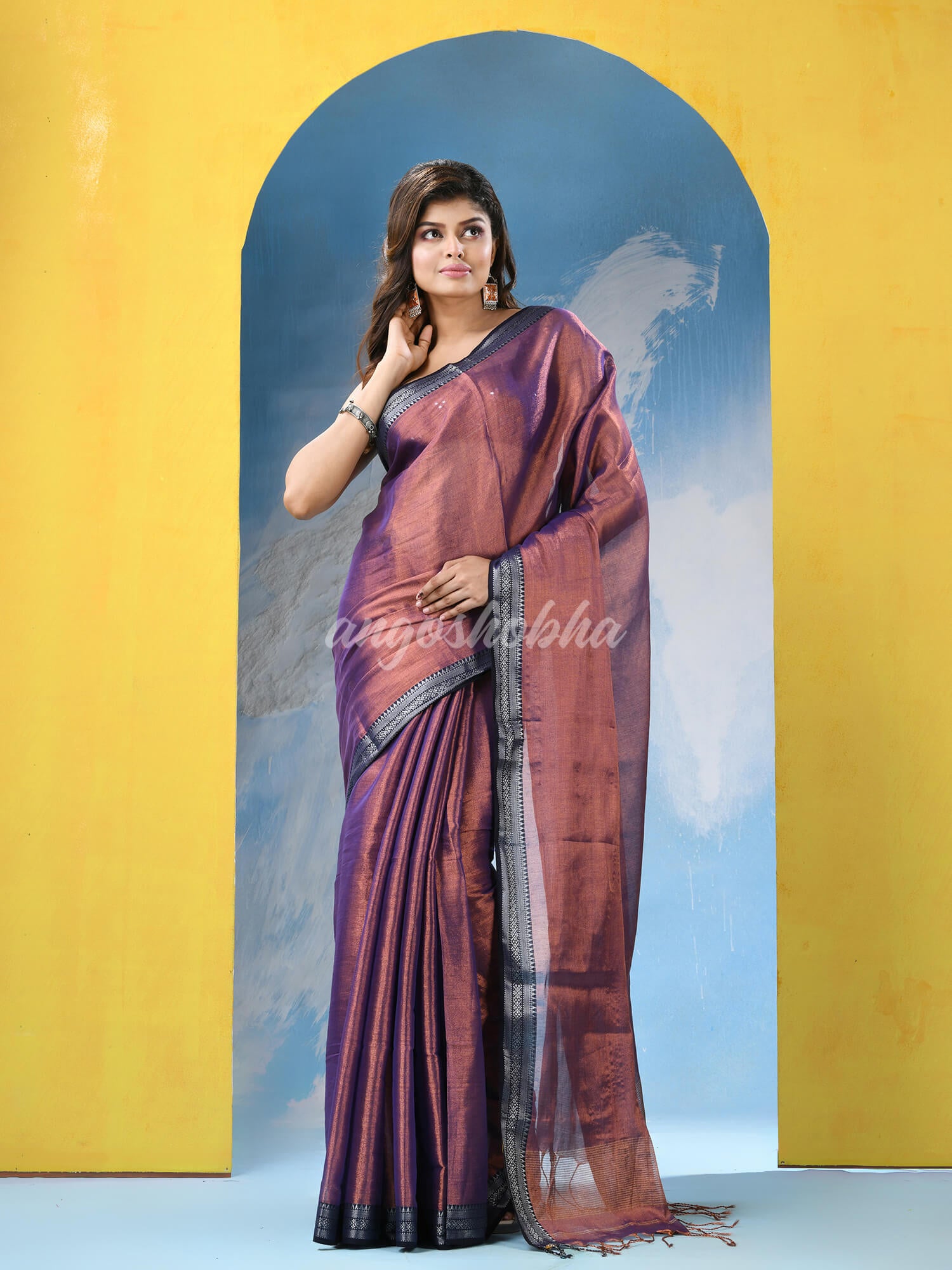 Purple Zari Cotton Tissue Handloom Saree