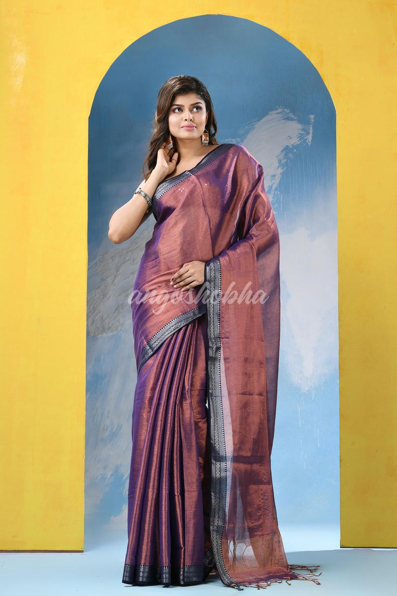 Purple Zari Cotton Tissue Handloom Saree