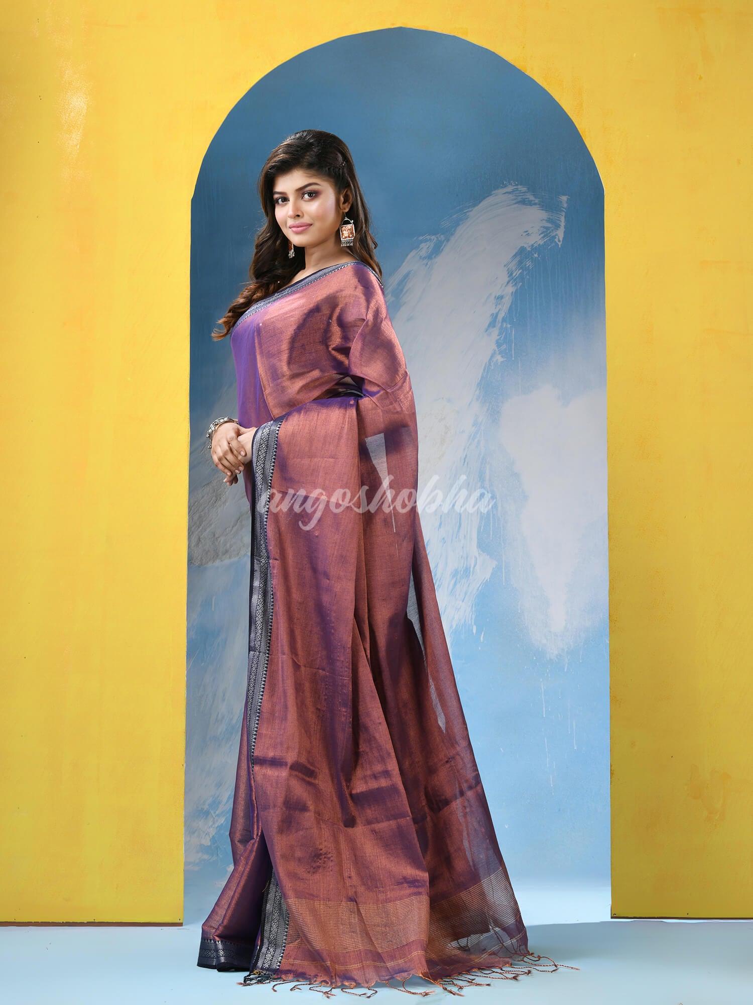 Purple Zari Cotton Tissue Handloom Saree