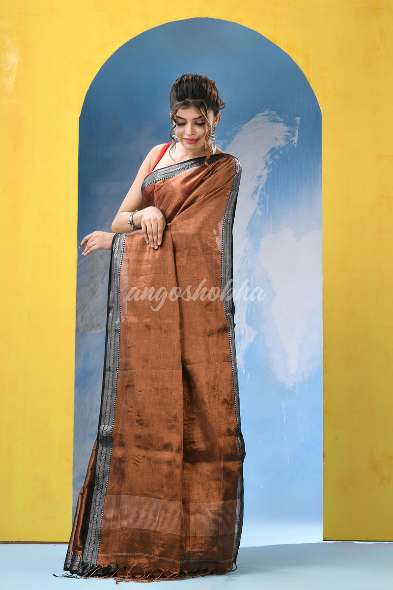 Copper Zari Cotton Tissue Handloom Saree