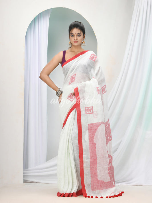 Powder Blue Linen Handloom Saree