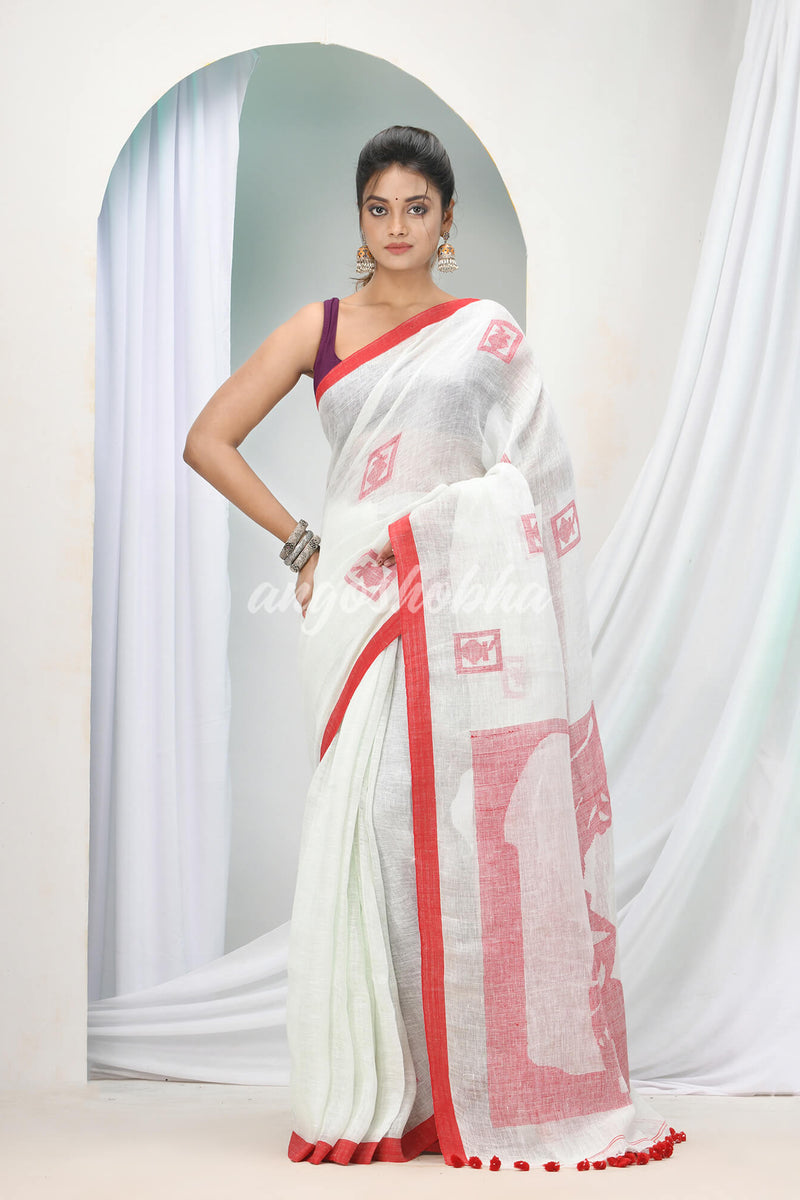 Powder Blue Linen Handloom Saree