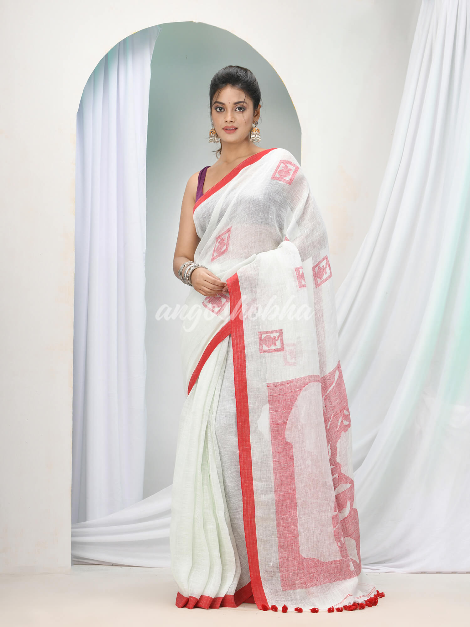 Powder Blue Linen Handloom Saree