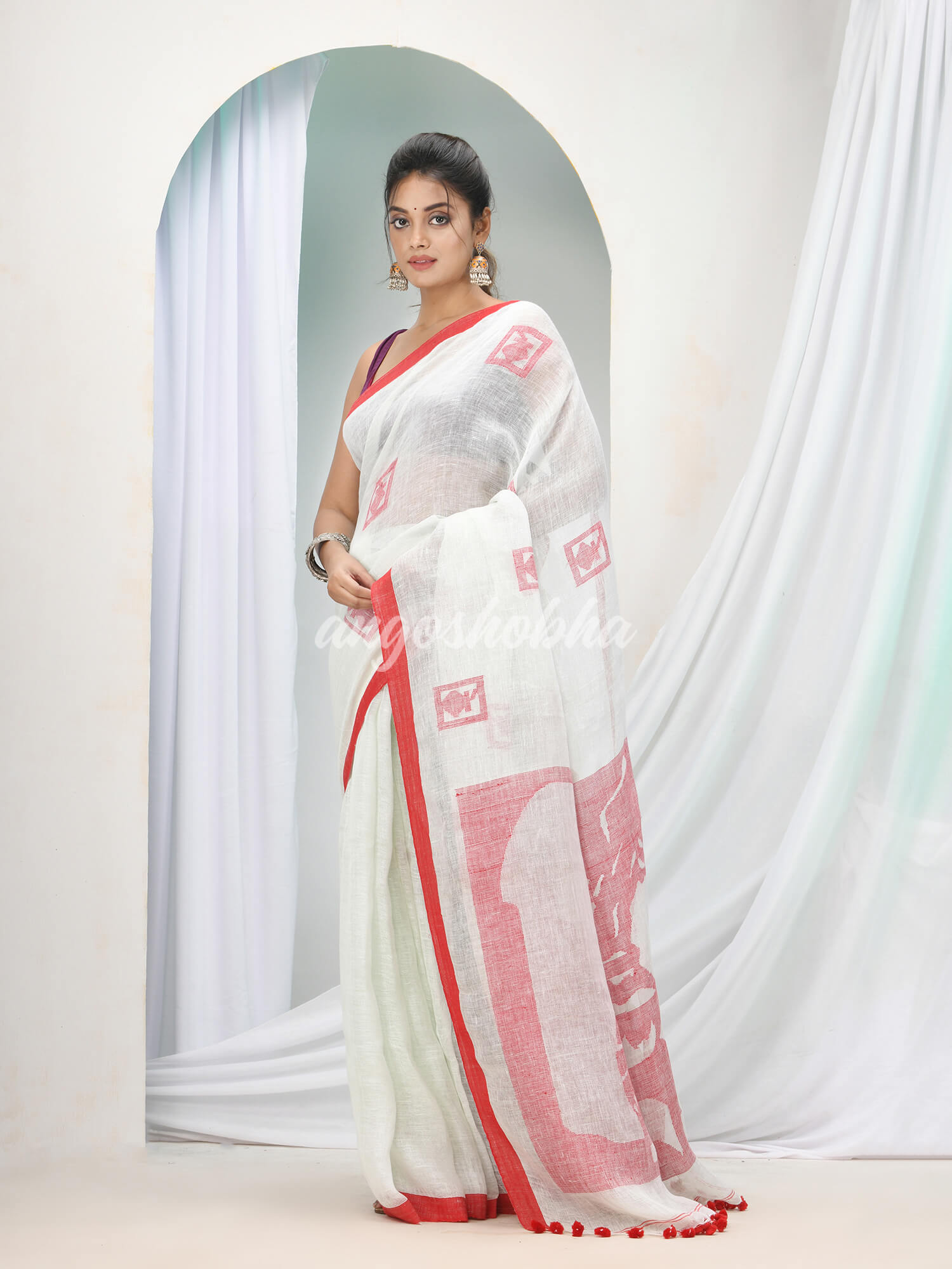 Powder Blue Linen Handloom Saree
