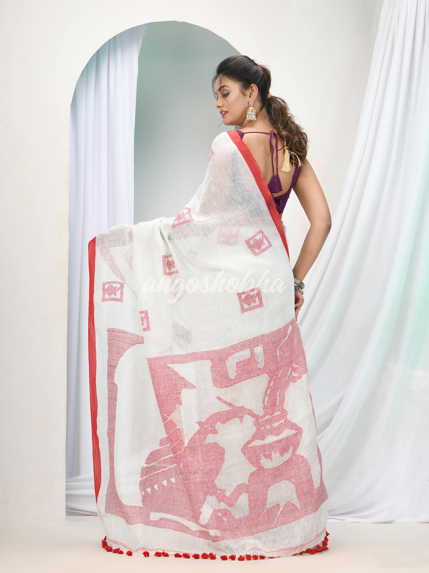 Powder Blue Linen Handloom Saree