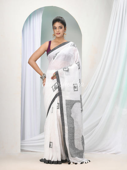 White Linen Handloom Saree