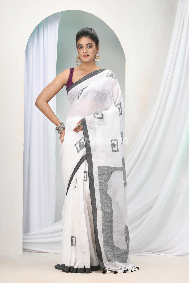 White Linen Handloom Saree