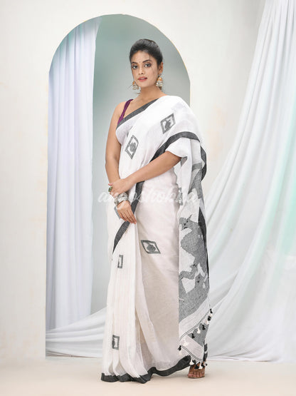 White Linen Handloom Saree