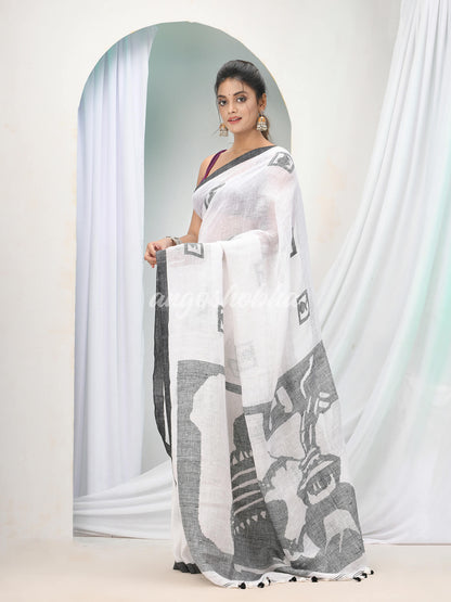 White Linen Handloom Saree