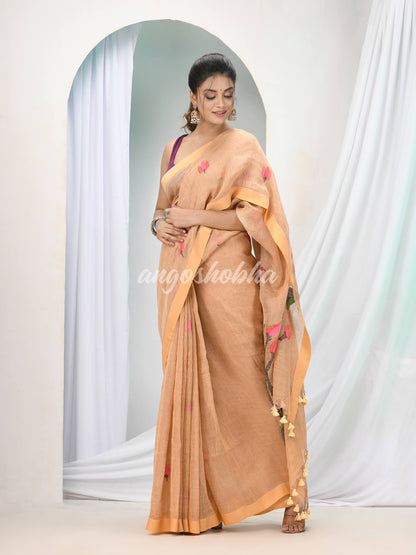 Sepia Tan Linen Handloom Saree