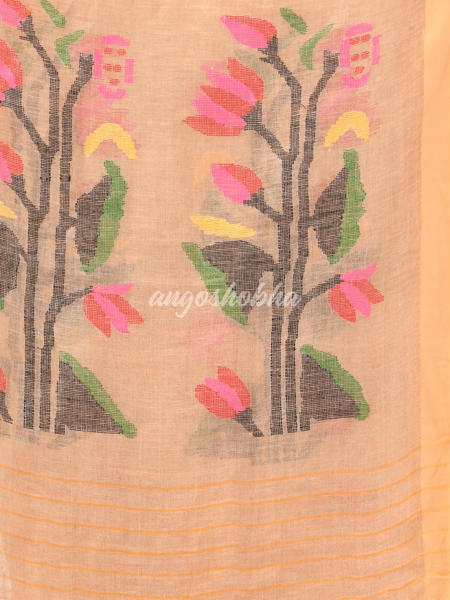 Sepia Tan Linen Handloom Saree