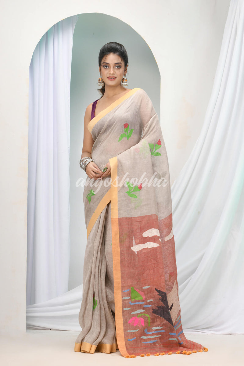 Light Tan Linen Handloom Saree