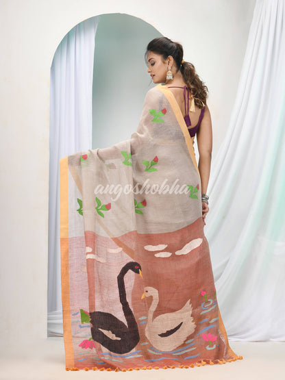 Light Tan Linen Handloom Saree