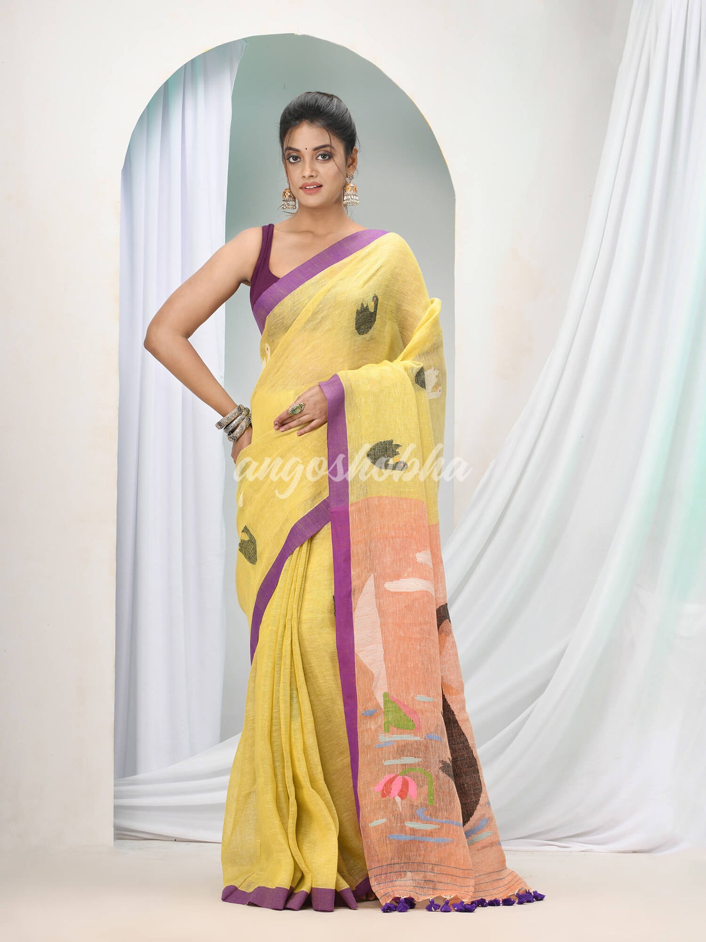 Lemon Linen Handloom Saree