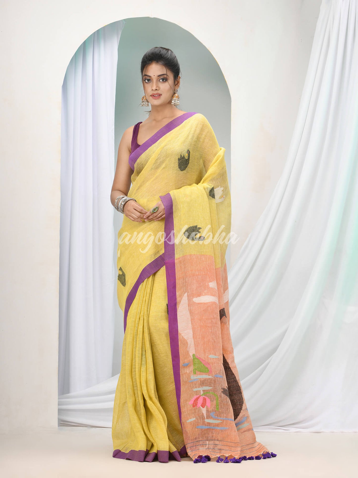 Lemon Linen Handloom Saree