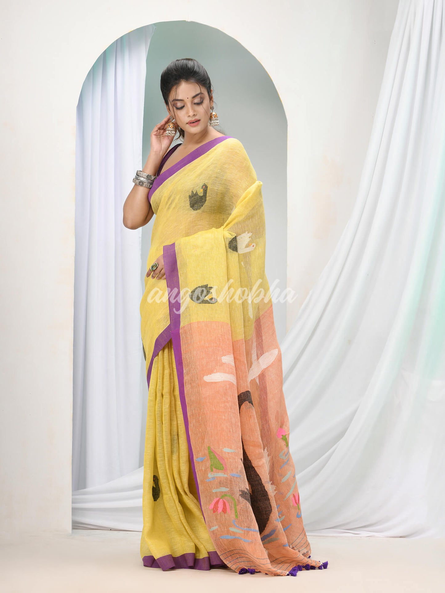 Lemon Linen Handloom Saree