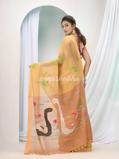 Biscotti Tan Linen Handloom Saree