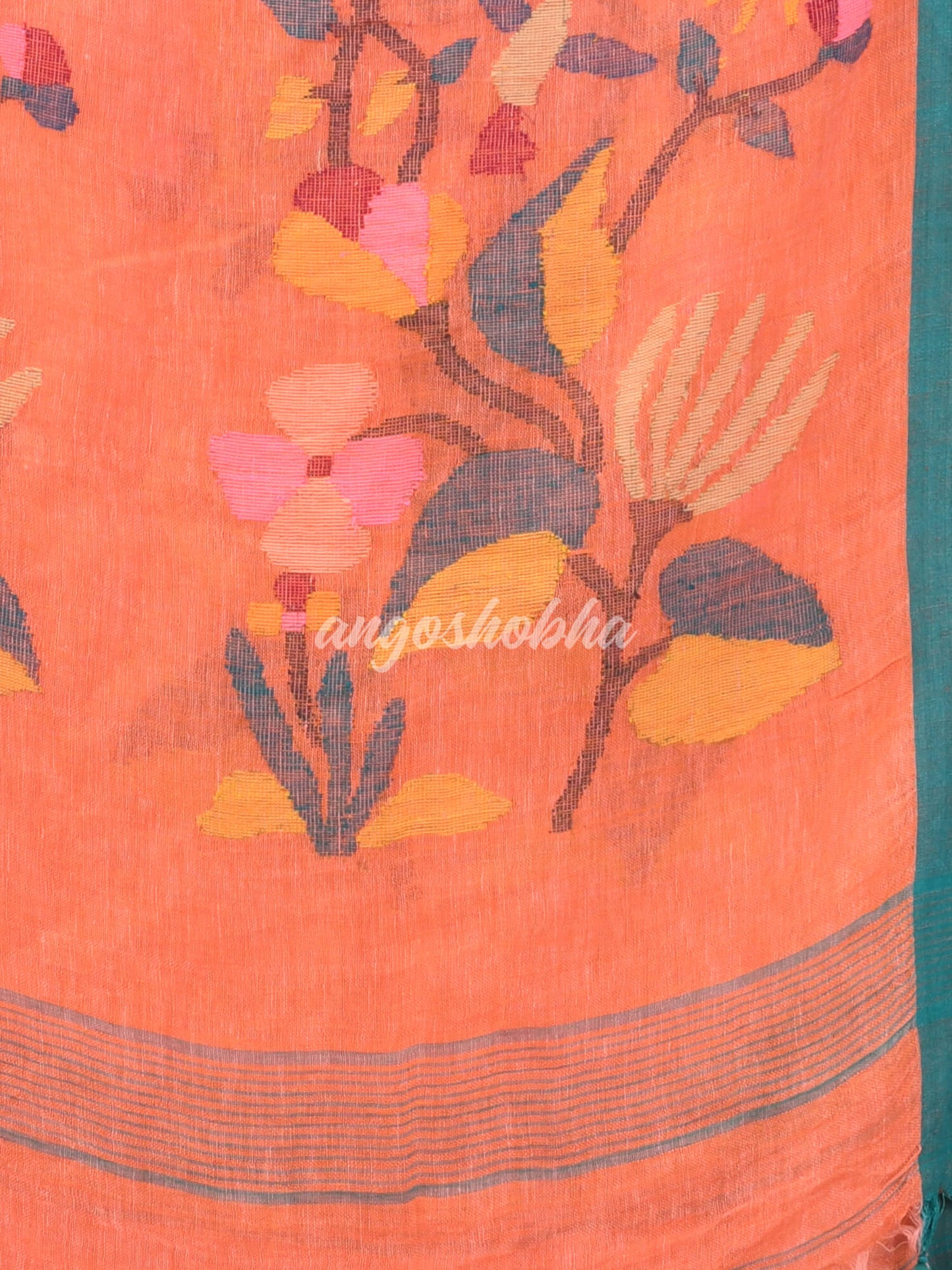 Orange Linen Handloom Saree