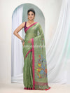 Moss Green Linen Handloom Saree
