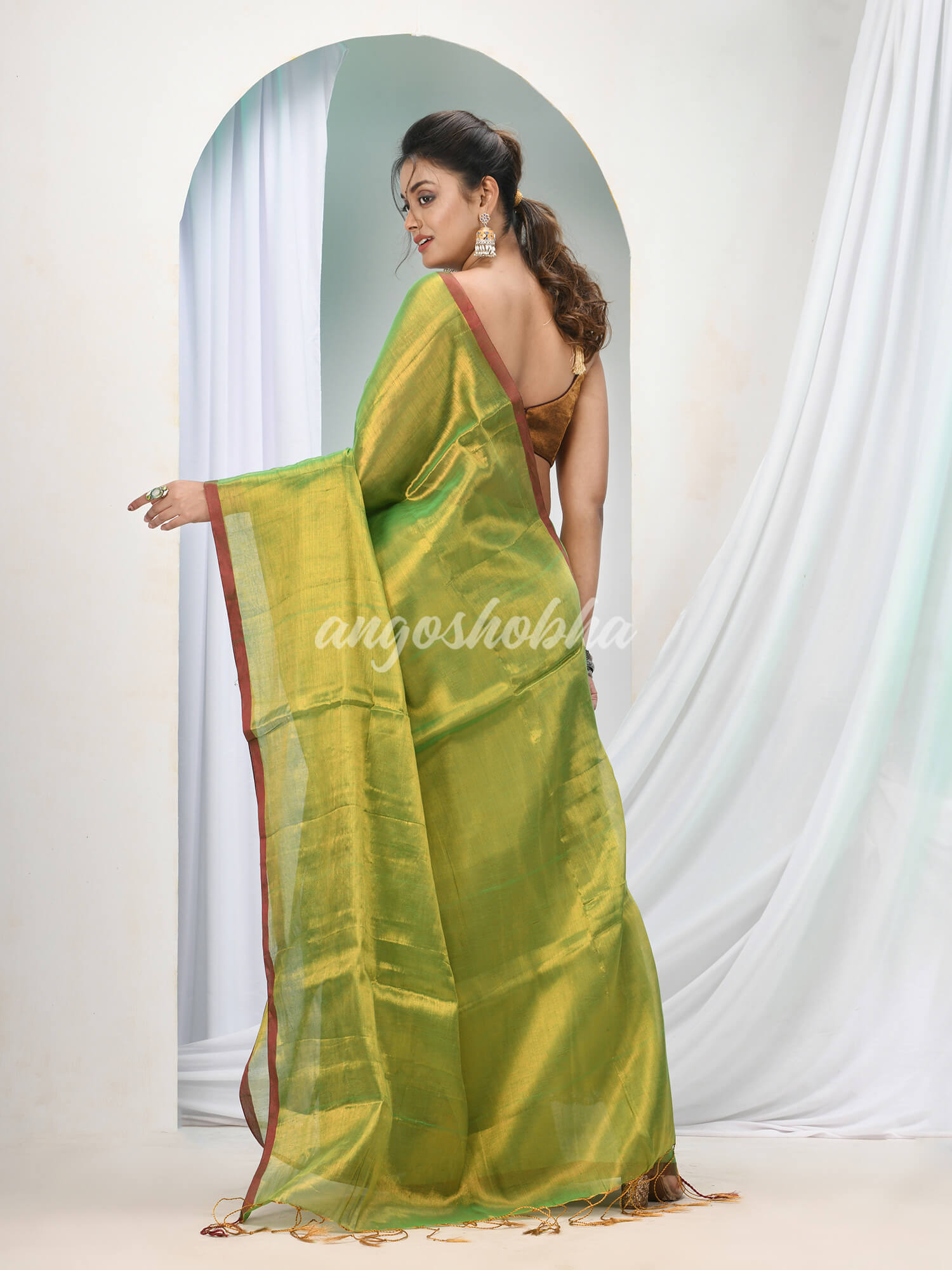 Green Zari Cotton Handloom Tissue Saree