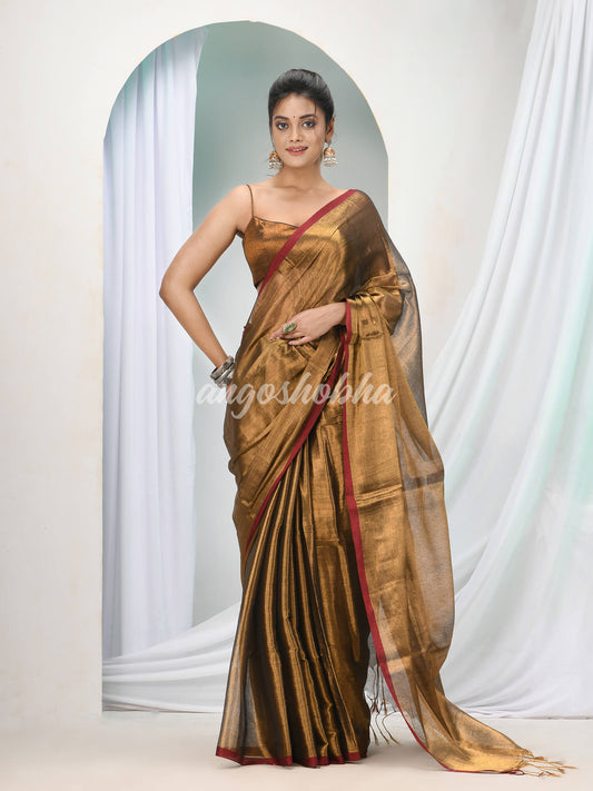 Copper Zari Cotton Handloom Tissue set Saree online