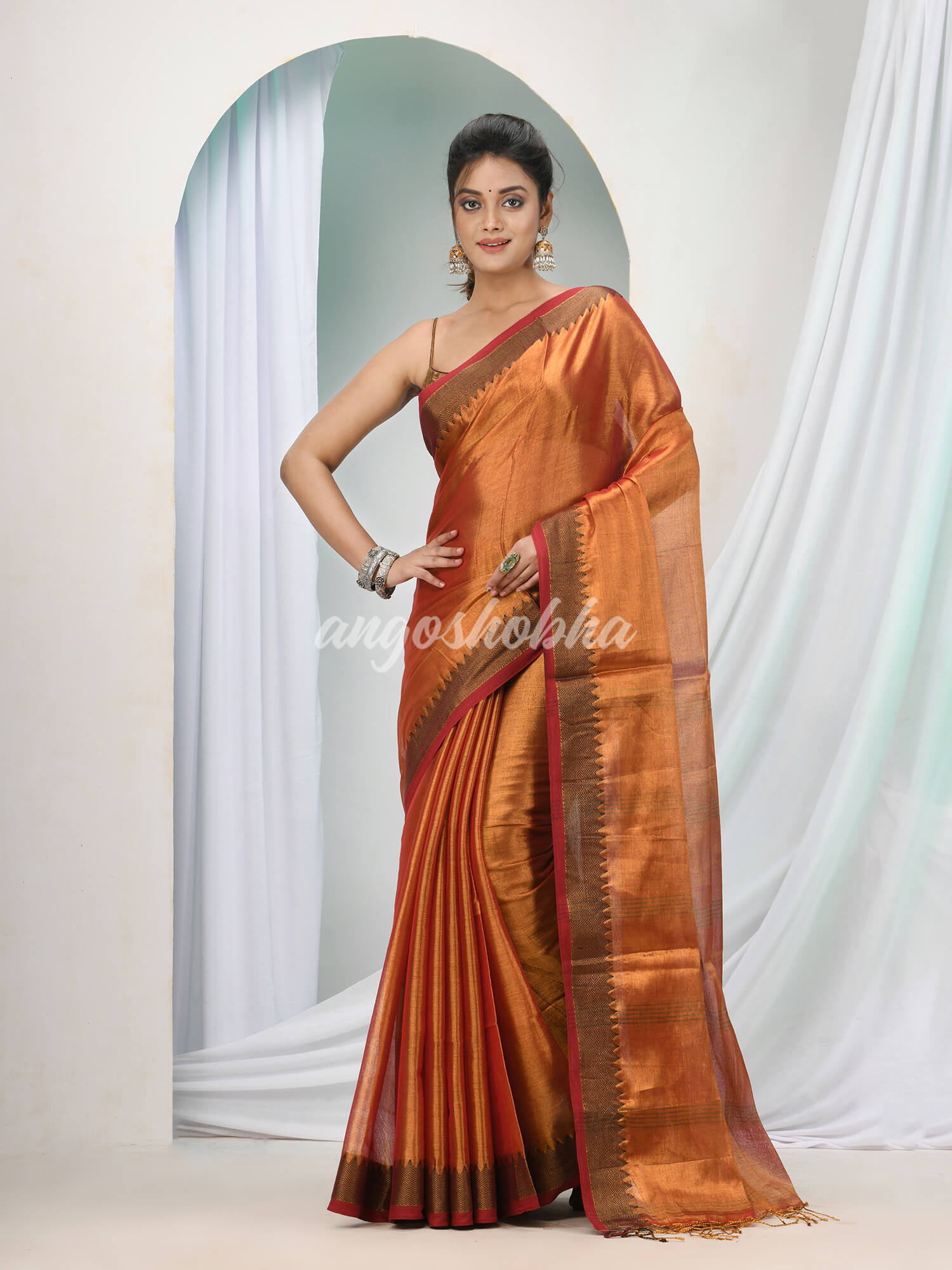 buy Blush Pink Zari Cotton Handloom Tissue Saree 